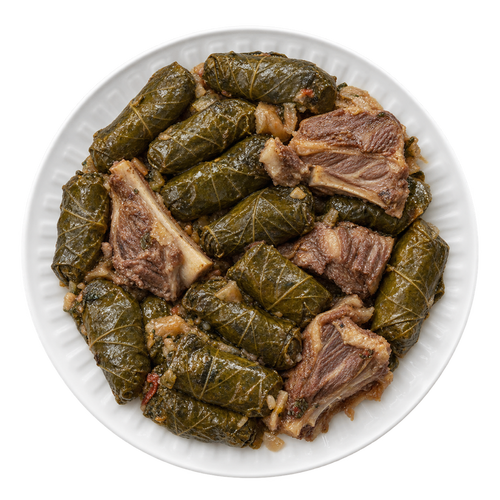 Feuilles de vigne farcies et poitrine d'agneau